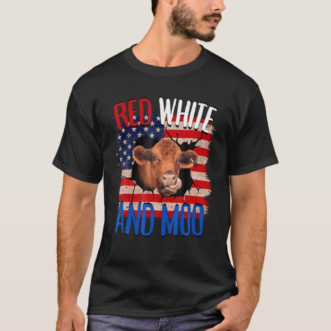 Heifer Red White Moo Highland Cow 4th July Indepen T Shirt (Framsida)