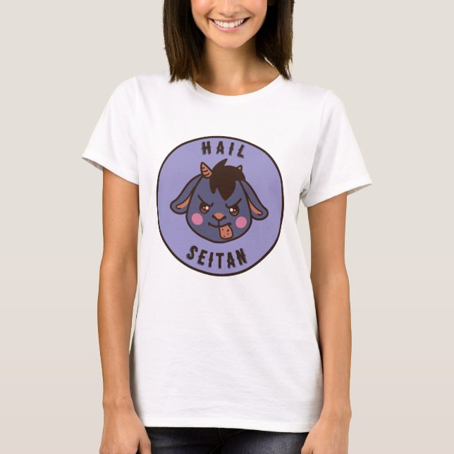 Heil Seitan Cute Funny Vegan Goat Shirt T (Framsida)