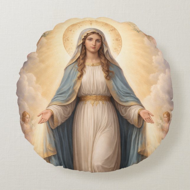 Heilige Mutter Gottes Göttliche Liebe & Schutz´11 Rund Kudde (Framsidan)