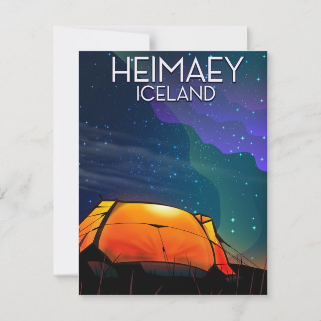 Heimaey, Island, camping semester affisch. (Framsida)