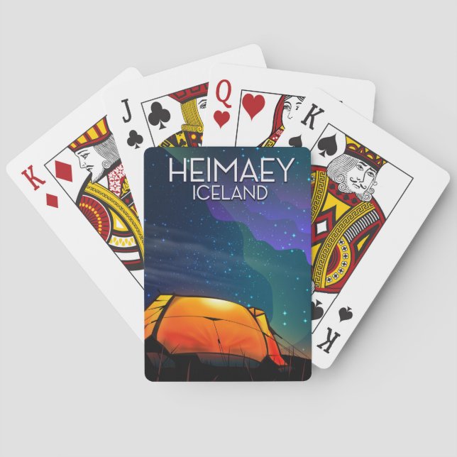 Heimaey, island, campingsemester poster. casinokort (Baksidan)
