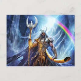 Heimdall and horn Gjallarhorn at bifrost bridge Vykort