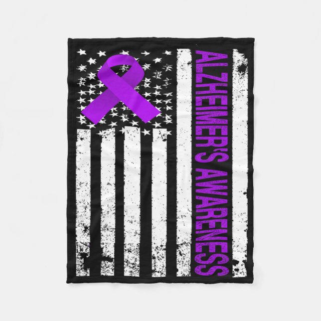 Heimerheimer Awareness - USA flagga Lila Ribbon Fleecefilt (Framsidan)