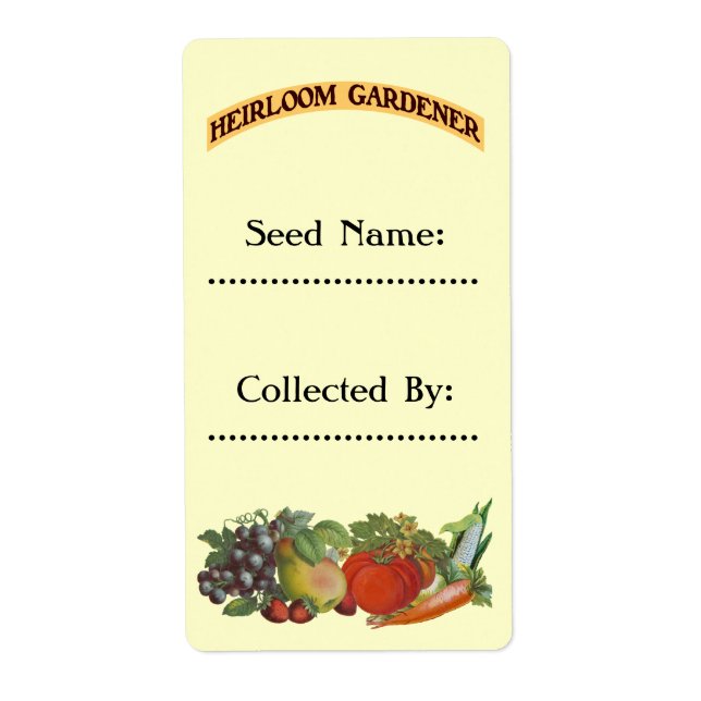 Heirloom Gardener Anpassningsbar Seed-etiketter Fraktsedel (Framsidan)