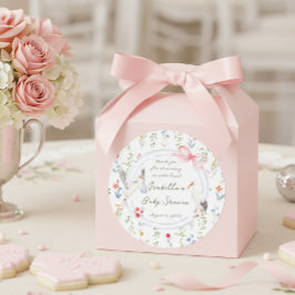 Heirloom Rose Bow and Stork Baby Shower Thank You Runt Klistermärke