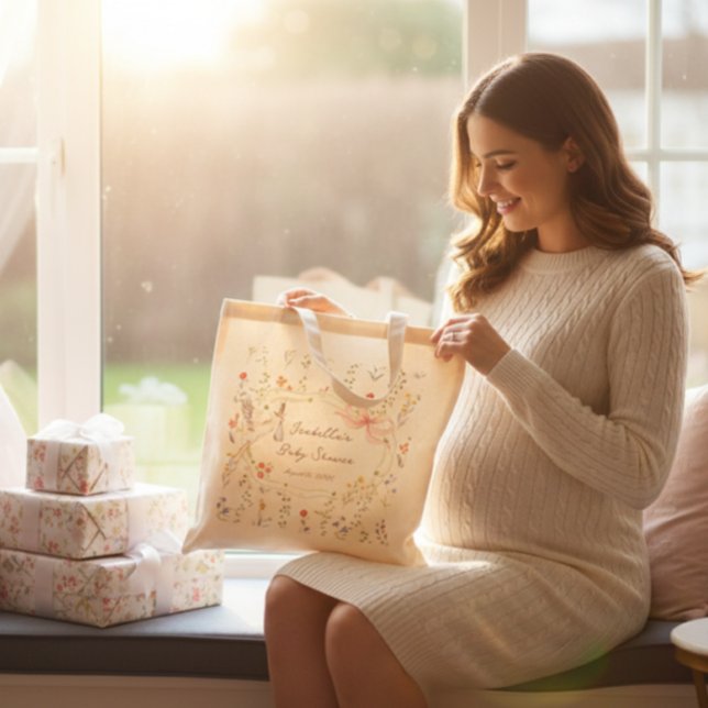 Heirloom Rose Bow and Stork Baby Shower  Tygkasse (Skapare uppladdad)