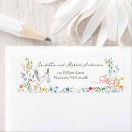 Heirloom Rose Ribbon and Stork Baby Shower Returadress Etikett