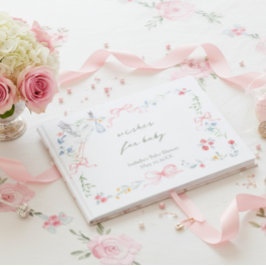 Heirloom Rose Ribbon Stork Baby Shower Guestbook Gästböcker