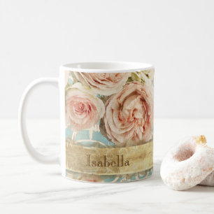 Heirloom Rosor med Damask Lägg till Namn Kaffemugg