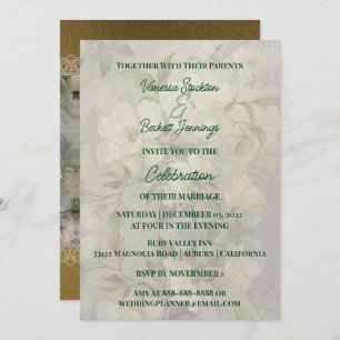 Heirloom Vit ros bröllopsinbjudan Inbjudningar