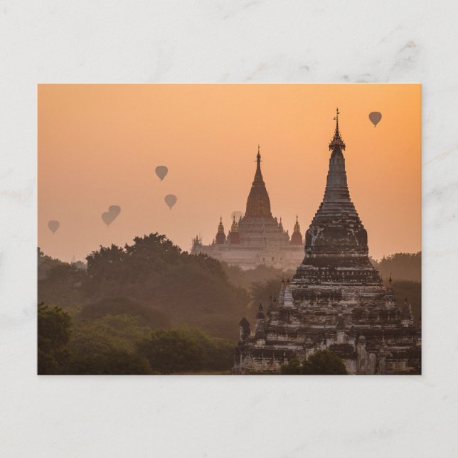 Heißluftballons über Bagan in Myanmar Postkarte Vykort (Framsida)