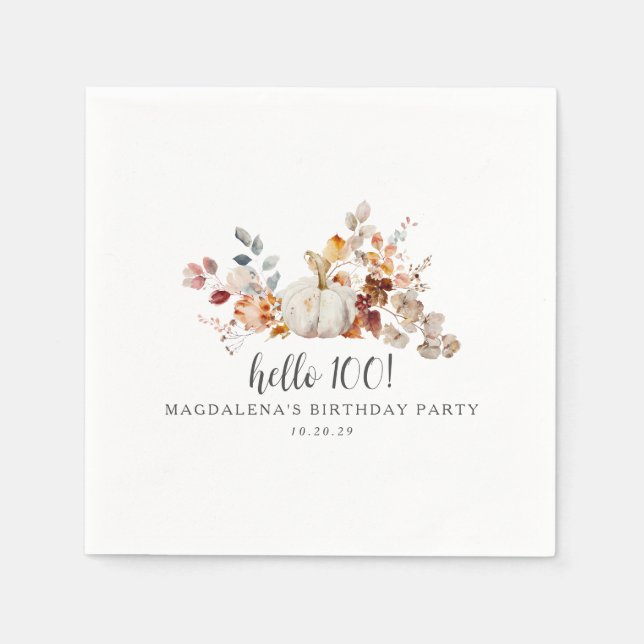Hej 100 Fall Pumpkin Löv Anpassningsbar Birthday Pappersservett (Framsidan)