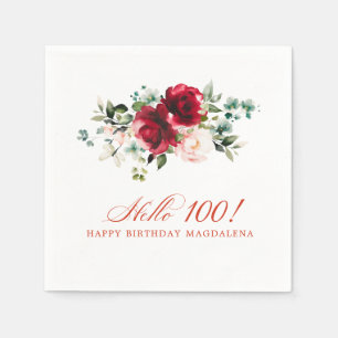 Hej 100 Födelsedagsfester Röd Rosa Blommigt Pappersservett