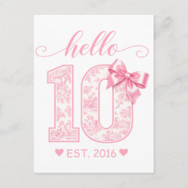 Hej 10-års födelsedag | Rosa Hej 10 anpassat år Vykort
