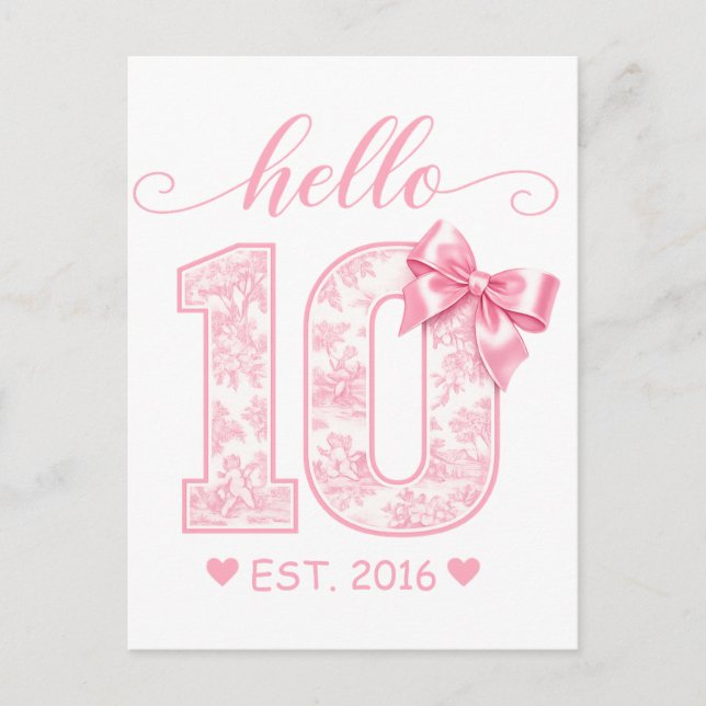 Hej 10-års födelsedag | Rosa Hej 10 anpassat år Vykort (Framsida)