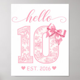 Hej 10-årsdag | Rosa Hej 10 Anpassat År Poster