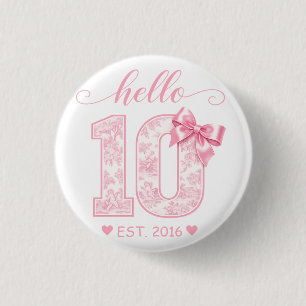 Hej 10-årsfest Rosa Hej 10 Anpassat År Knapp