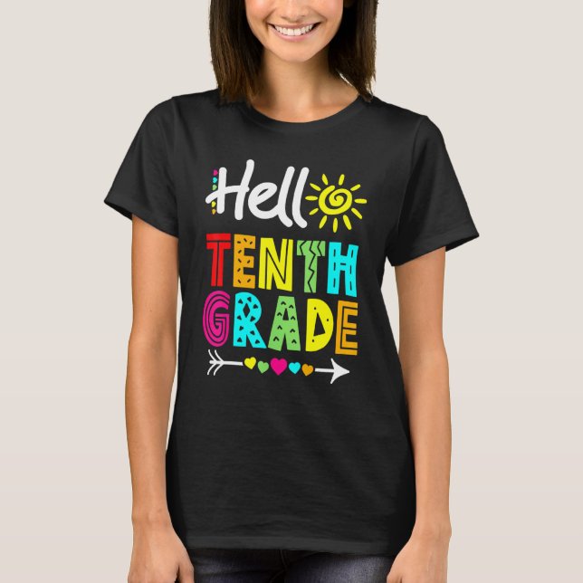Hej 10:e Klass Roligt Back to school Lärare T Shirt (Framsida)