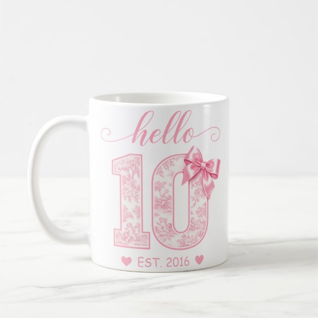 Hej 10 Födelsedag | Rosa Hej 10 Anpassat År Kaffemugg (Vänster)