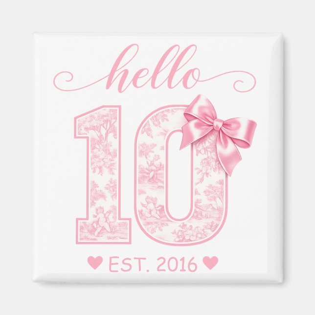 Hej 10 Födelsedag | Rosa Hej 10 Anpassat År Magnet (Framsidan)