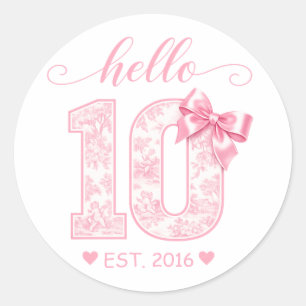 Hej 10 Födelsedag Rosa Hej 10 Anpassat År Runt Klistermärke