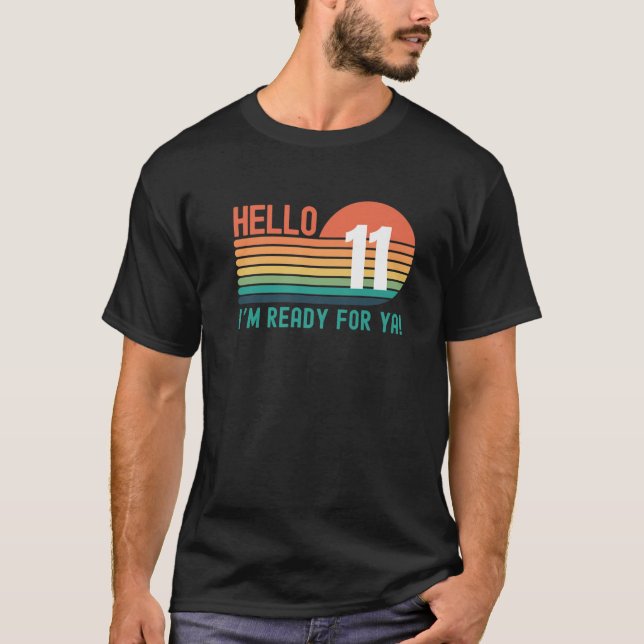 Hej 11 års ålder Retro Sunset 11th Birth T Shirt (Framsida)