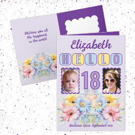 Hej 18-årsdag namn 2-lila för fotoblommigt kort