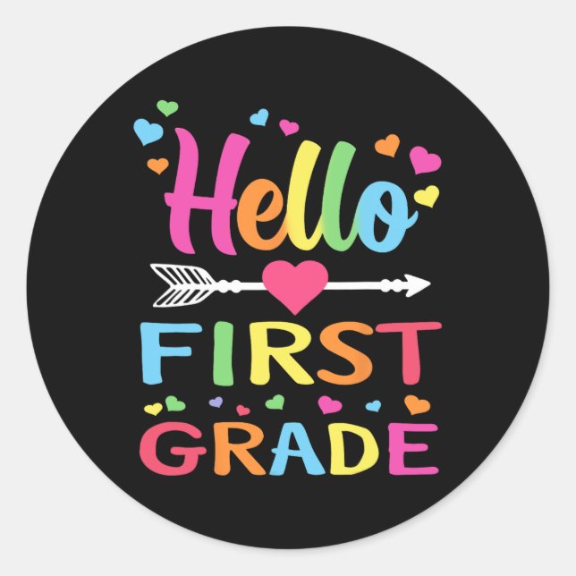 Hej 1:a Klass Back to school första Klass-läraren Runt Klistermärke (Framsida)
