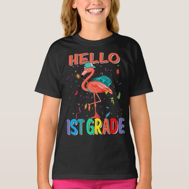 Hej 1:a Klass Flamingo Back to school T Shirt (Framsida)