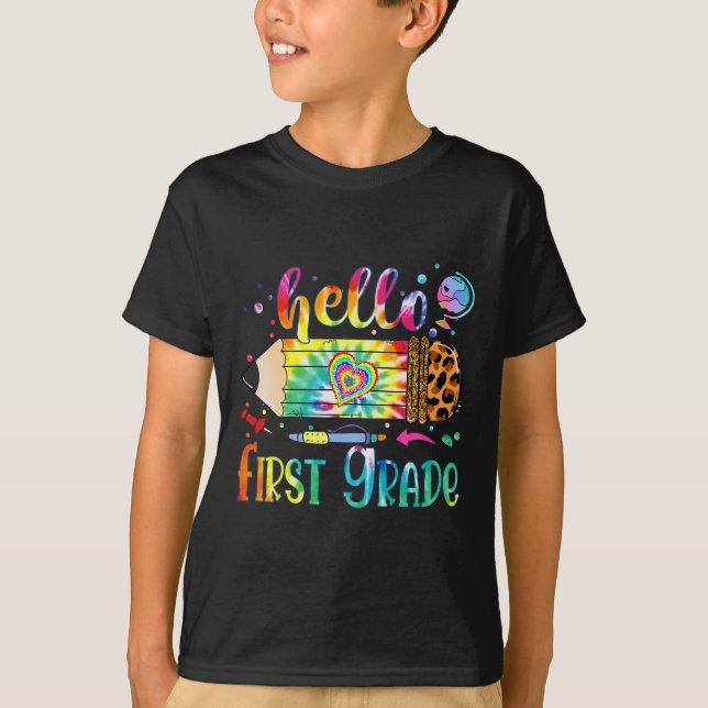 Hej 1:a Klass Leopard Penna Tie Dye Roligt Tillbak T Shirt (Framsida)
