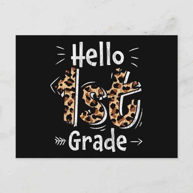 Hej 1:a klass leopardtryck tillbaka till skolan tj vykort (Framsida)