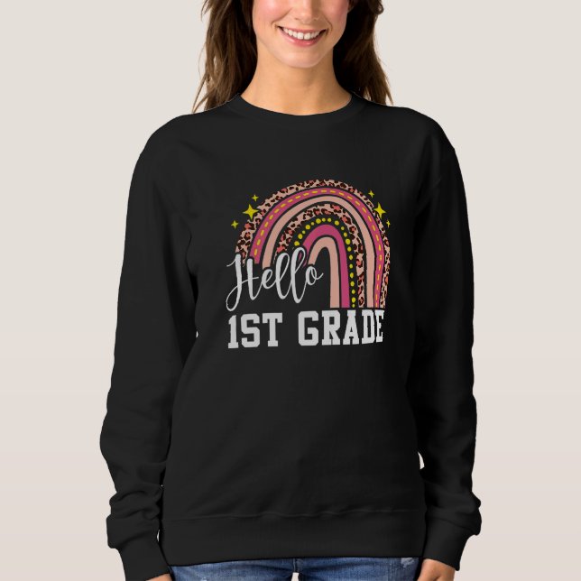 Hej 1:a Klass Rainbow Leopard First Klass Back T T Shirt (Framsida)