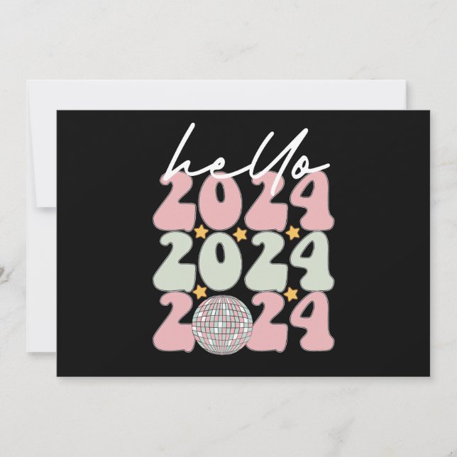 Hej 2024 Groovy Gott nytt år jul Inbjudningar (Framsida)