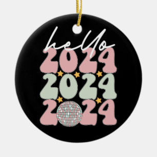 Hej 2024 Groovy Gott Nytt År Jul Julgransprydnad Keramik