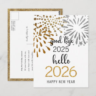 Hej 2024 Guld-Glitter nya året Festive Fireworks Vykort