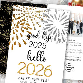 Hej 2025 Festive Fireworks Guld Glitter Helgkort