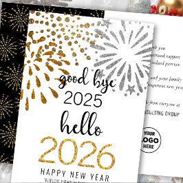 Hej 2025 Festive Fireworks Guld Glitter Helgkort