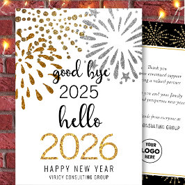 Hej 2025 Festive Fireworks Guld Glitter Julkort