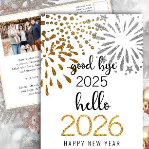 Hej 2025 Festive Fireworks New Year Guld Photo Helg Vykort