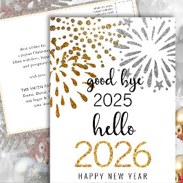 Hej 2025 Guld Festive Fireworks - nytt år Helg Vykort