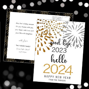 Hej 2025 Guld Festive Fireworks - nytt år Helg Vykort