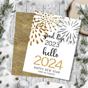 Hej 2025 Guld Festive Fireworks - nytt år Julkort