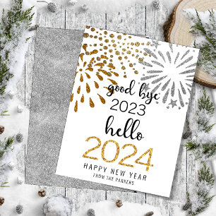 Hej 2025 Guld Festive Fireworks - nytt år Julkort