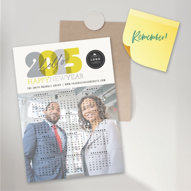 Hej 2025-kalender - nytt årstidsfotokort (Hello Transparent Yellow/Grey 2025 Calendar New Year Magnetic Photo Card @ fat_fa_tin)