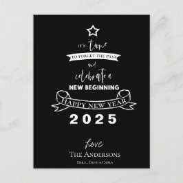 Hej 2025, svart, vit stjärna, nyår helg vykort
