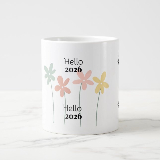 Hej 2026 Blommig Nyårs Kaffe Mugg Jumbo Mugg (Framsidan)
