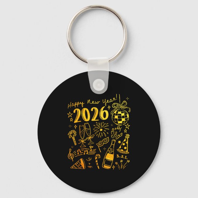 Hej 2026 Disco Boll Coquette Båge Gott Nytt År  Nyckelring (Framsida)
