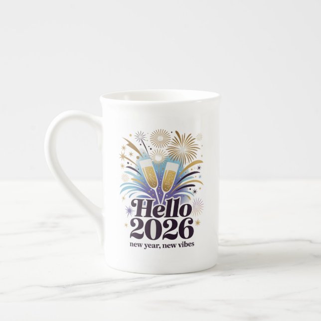 Hej 2026 Firande – Nyår Glänsande Design Benporslin Mugg (Vänster)