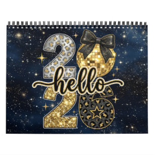 Hej 2026 Guld Glitter Chic Galaxy Kalender