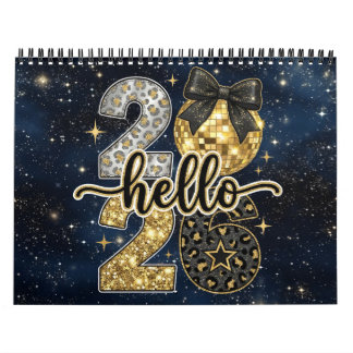 Hej 2026 Guld Glitter Chic Galaxy Kalender